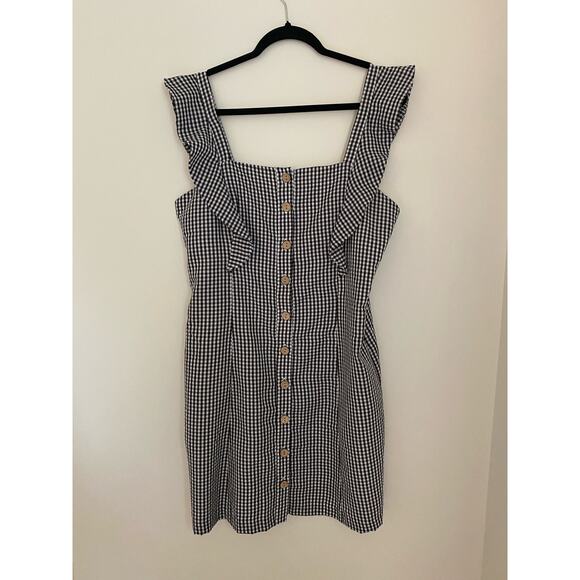Anthropologie Hutch Black White Gingham Check Dress Ruffle Button Front EUC 10 - Picture 1 of 12
